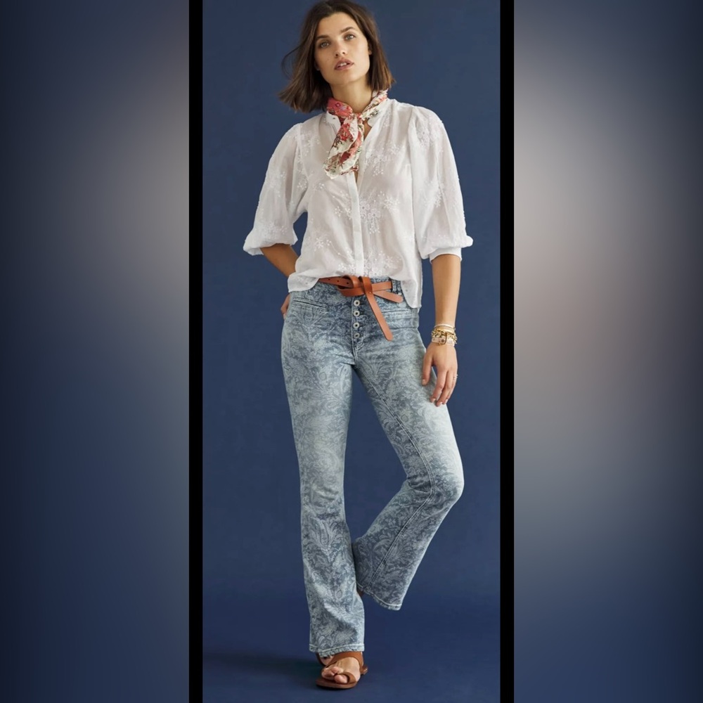Anthro Pilcro Paisley Bootcut Jeans High Rise Size 26 Boho Western